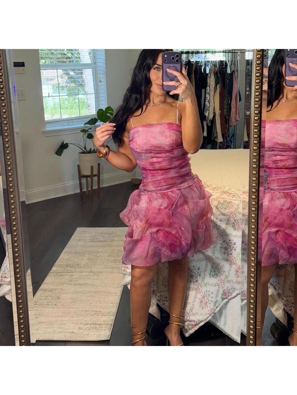 Fairycore Pink Organza Bubble Hem Mini Dress | Coquette Princess Party Dress XS - Picture 3 of 5